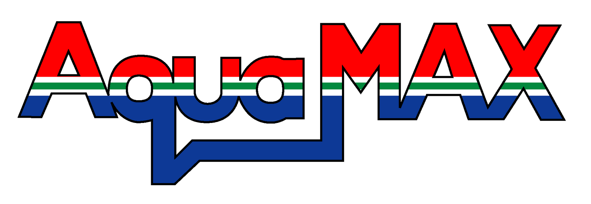 Logo for AquaMAX, text filled with the South African flag.