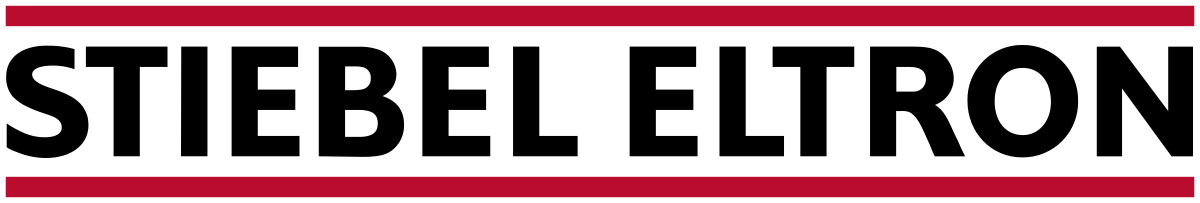Logo of Stiebel Eltron, black text on a white background with a burgundy rectangle above and below.