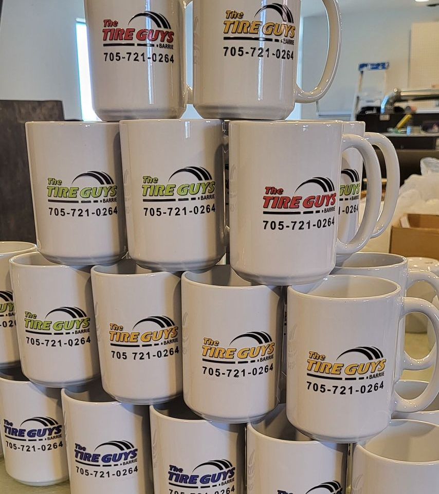 Stack of white mugs with