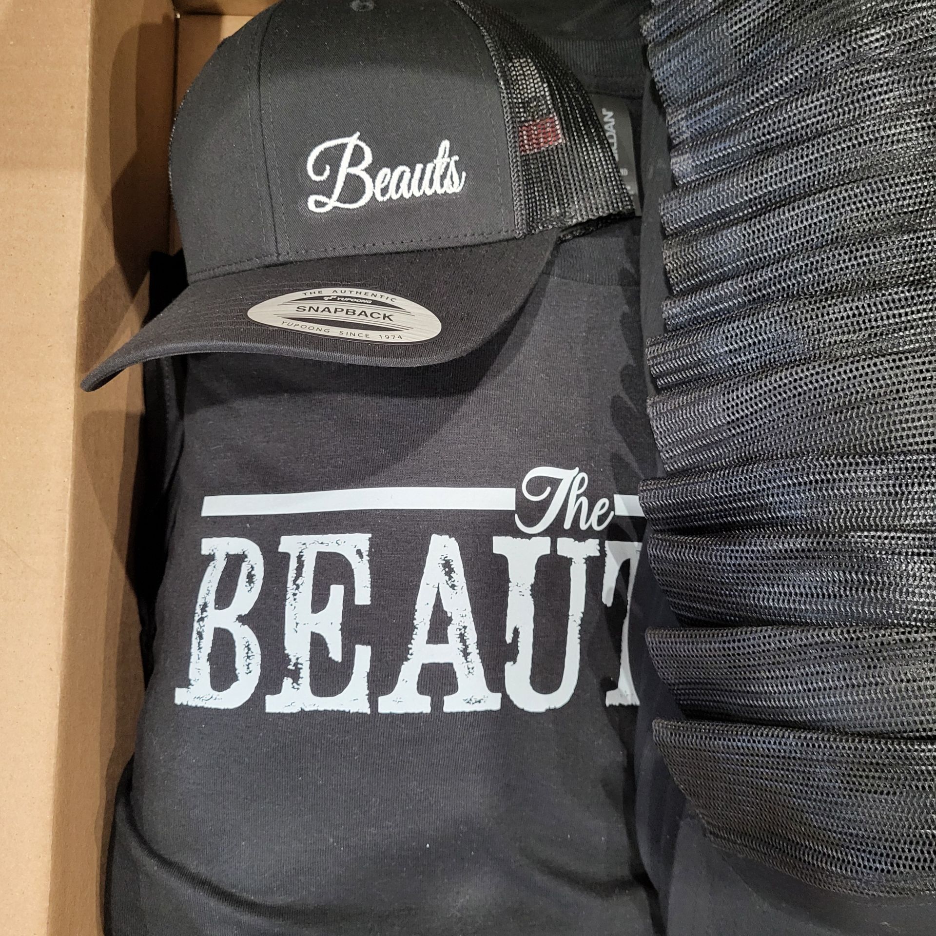 Black baseball cap and shirt with 