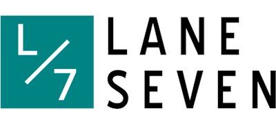 Logo for Lane Seven, teal square with "L/7" and black text "LANE SEVEN".