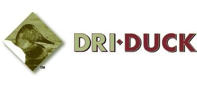 Logo for Dri-Duck featuring a diamond with a duck head silhouette and the brand name in text.