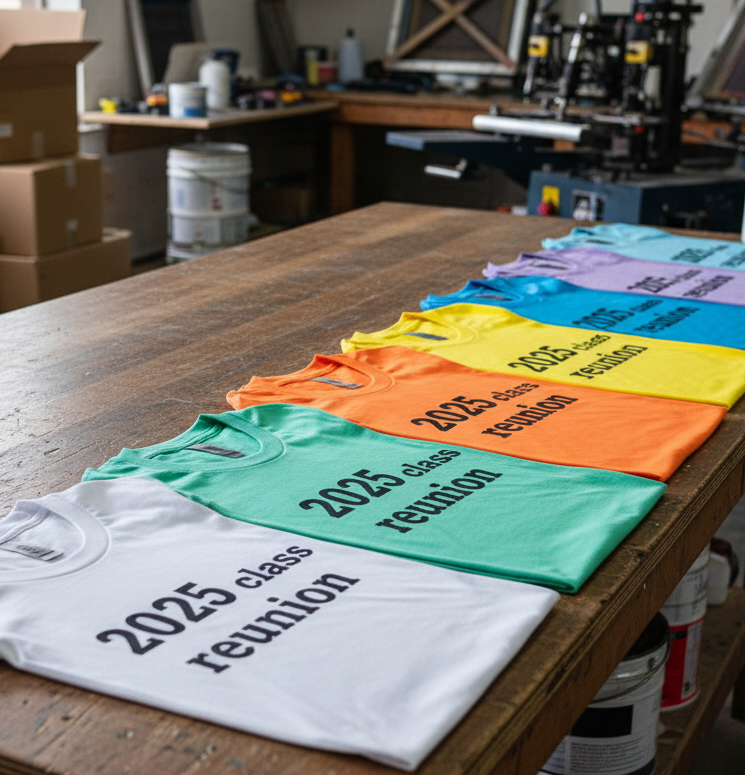 Row of colorful t-shirts with