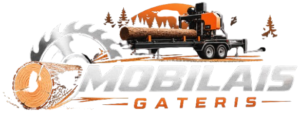 MOBILAIS GATERIS logo with an orange construction truck and winter scene