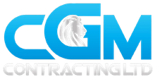A blue and white logo for cgm contracting ltd