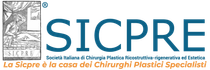 A blue and white logo for sicpre la sicpre è la casa dei chirurgi plastici specialisti