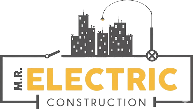 M.R. Electric Construction logo with city skyline, power line, and yellow &ldquo;ELECTRIC&rdquo; text