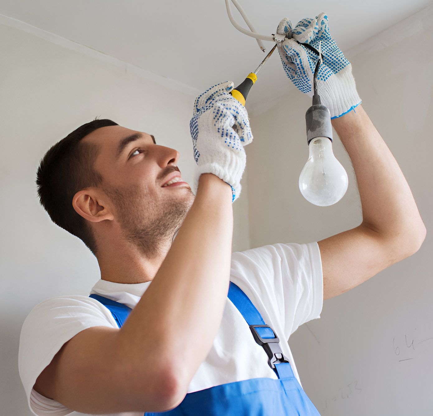 A Man Is Fixing A Light Bulb With A Screwdriver — Steve Mason Electrical In Port Macquarie, NSW