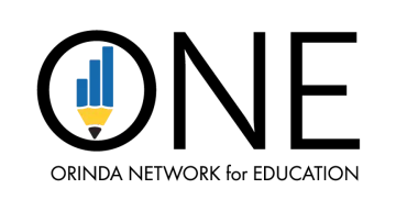 A logo for orinda network for education with a pencil in the middle.