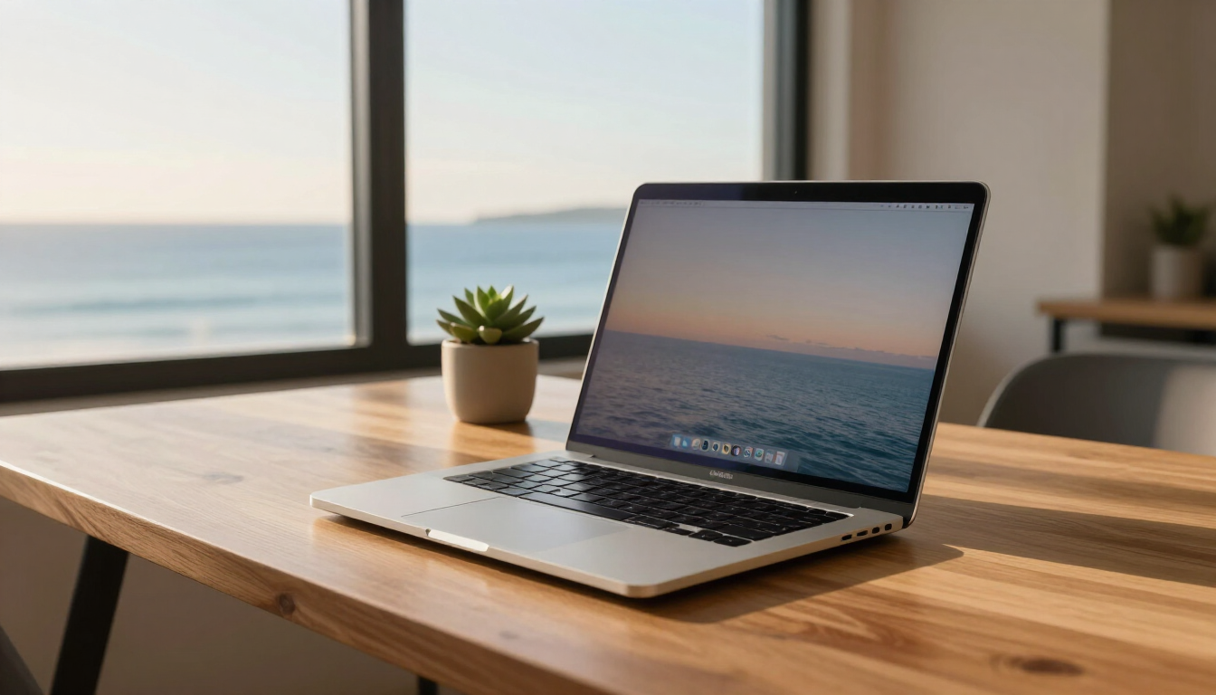 Modern website design on a laptop with a Wynnum bayside background