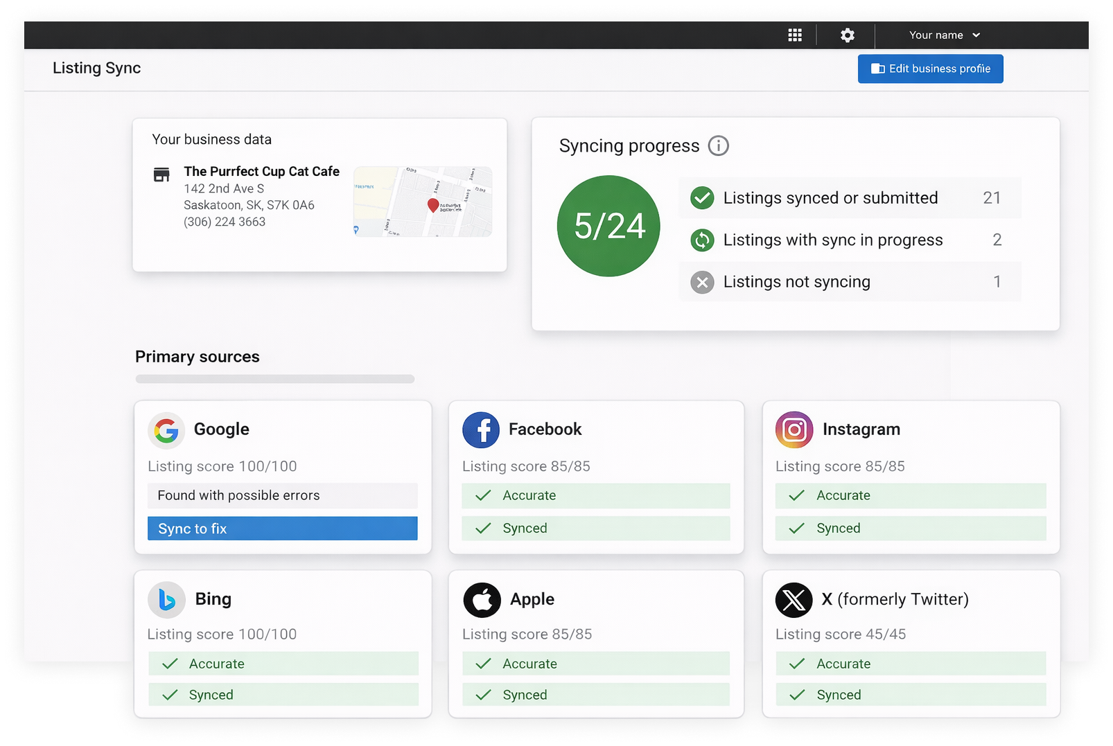 Dashboard with a 5/24 score and tiles for browser security check results across services like Google, Facebook, and Instagram.