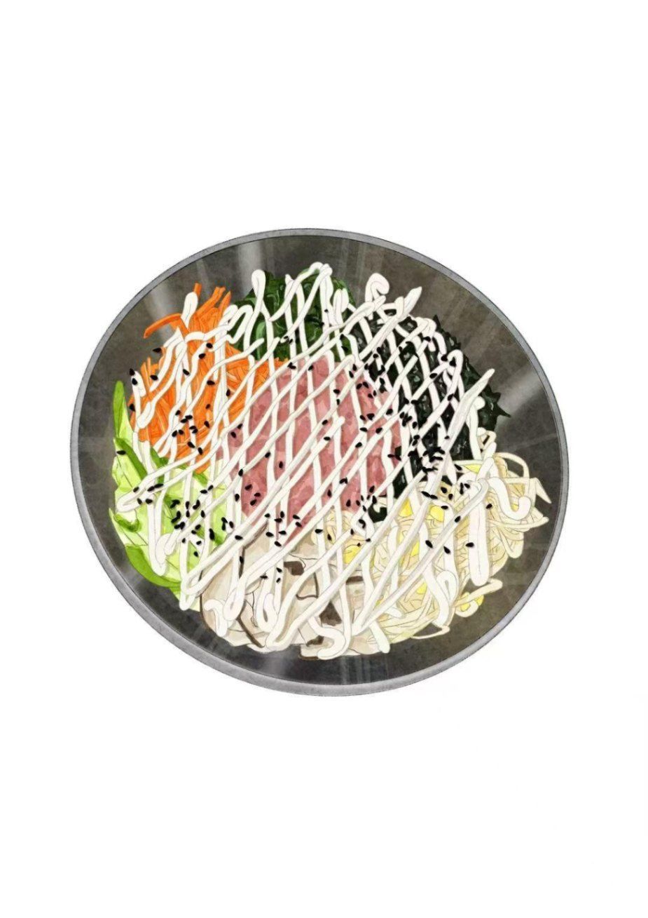 A bowl of mixed salad featuring sliced ham, shredded carrots, greens, and sprouts, drizzled with white dressing.