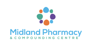 Midland Pharmacy & Compounding Centre logo with colorful dots and blue text