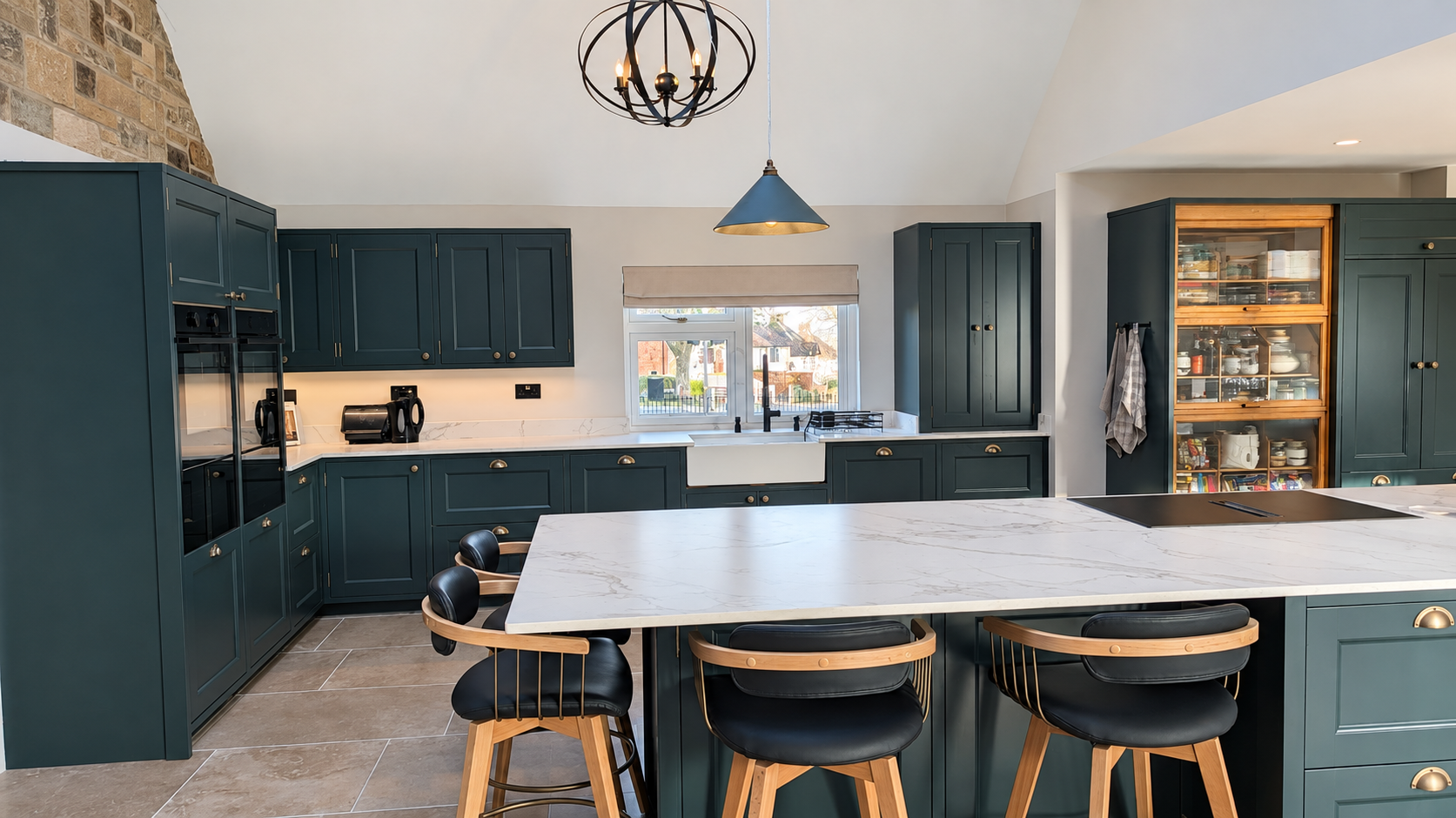 Finished Howdens kitchen with a smooth professional spray finish in a custom Little Greene colour