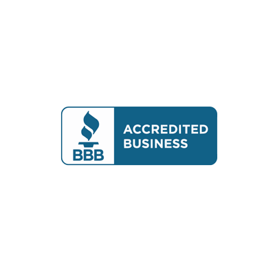 a blue and white logo for BBB accredited business certification