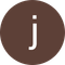 the letter j is in a brown circle on a white background