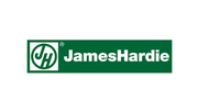 James Hardie logo in white on a green rectangular background