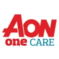 Logo Aon oneCARE in rosso e verde acqua su sfondo bianco.