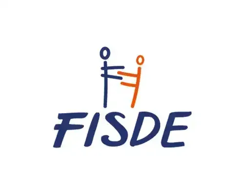 Logo FISDE con figure stilizzate blu e arancioni sopra il marchio denominativo