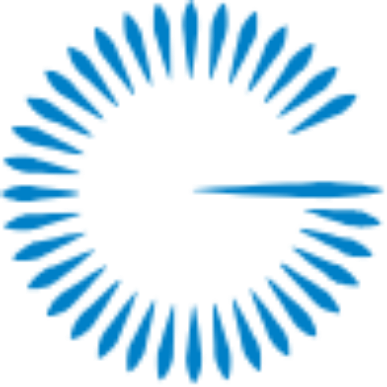 Logo stilizzato a raggiera o circolare di colore blu con centro bianco e linea orizzontale che si estende verso destra