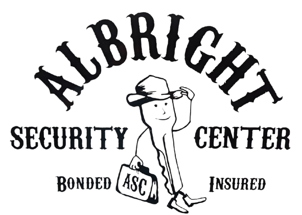 A black and white logo for albright security center