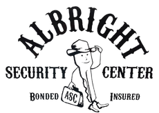 A black and white logo for albright security center