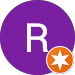 A purple circle with the letter r and an orange star inside of it.
