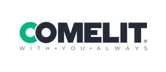 Logo COMELIT in verde e blu scuro con lo slogan 