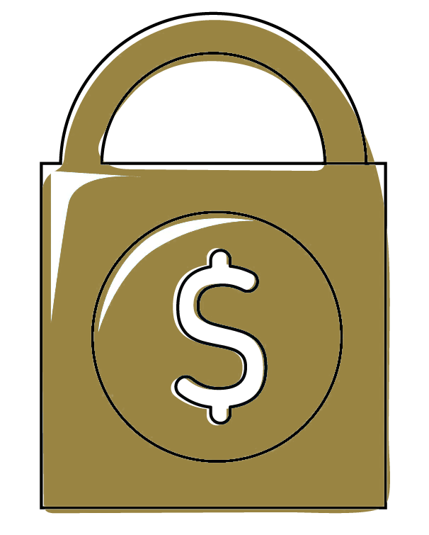 A padlock with a dollar sign inside of it.