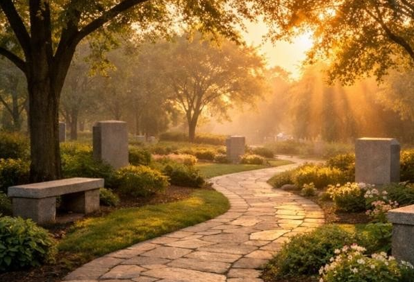 Peaceful memorial garden representing a meaningful burial resting place for loved ones.