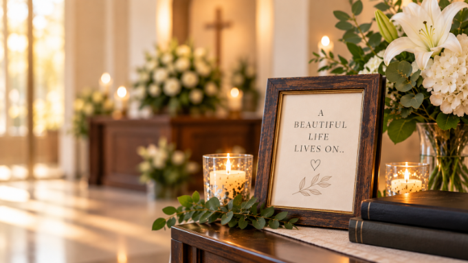 Alt Text: Personalized memorial at funeral home in Mansfield, TX