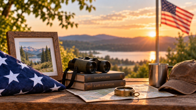 Alt Text: Personalized veteran memorial with keepsakes in Grand Prairie, TX