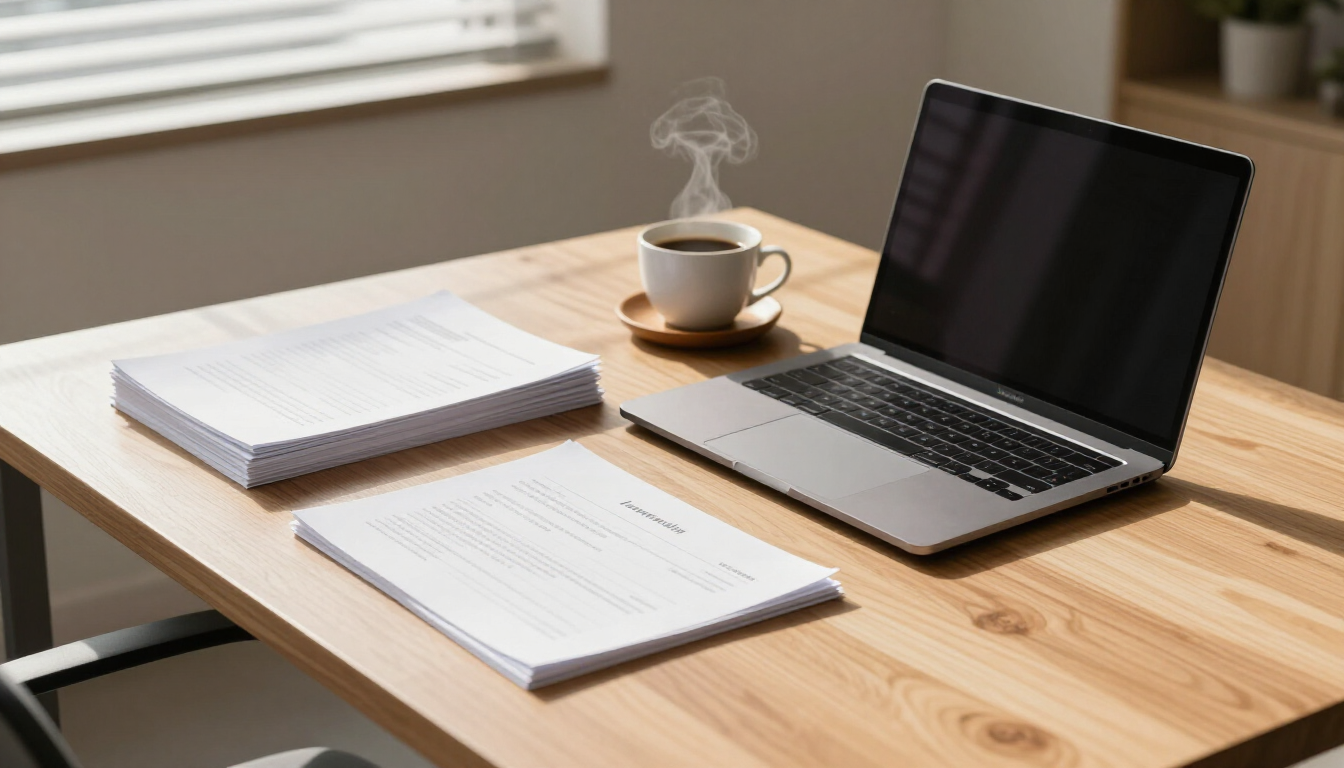 An organised desk with HR documents representing a policy review.