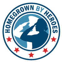 A logo for homegrown by heroes with a soldier saluting