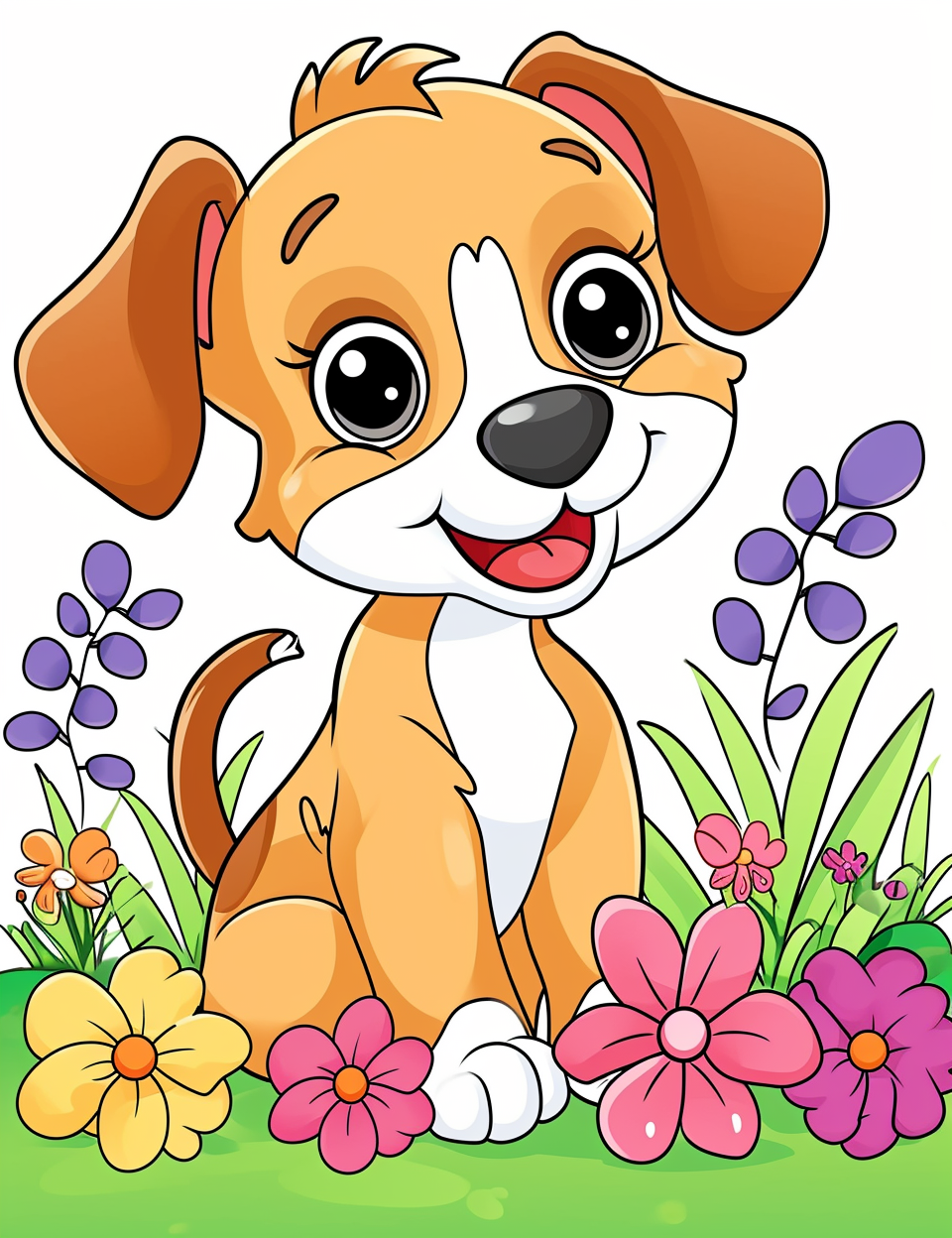 Cute puppy with flowers