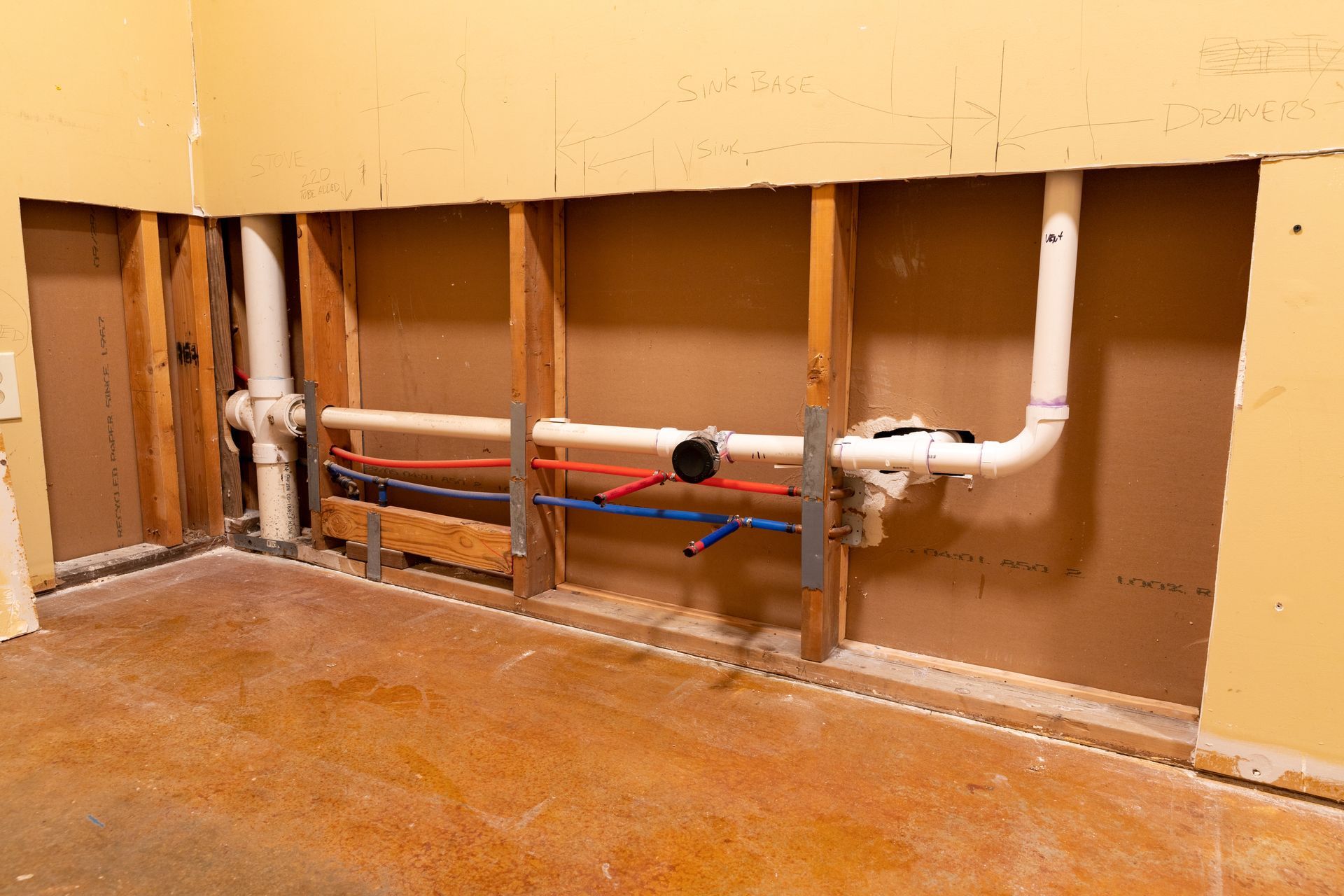 New plumbing installed for kitchen faucet. New plumbing installed for kitchen faucet.