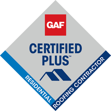 A logo for a certified plus residential roofing contractor