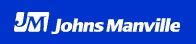 Johns Manville logo on a blue background. The logo consists of JM in a stylized font, followed by the company name.