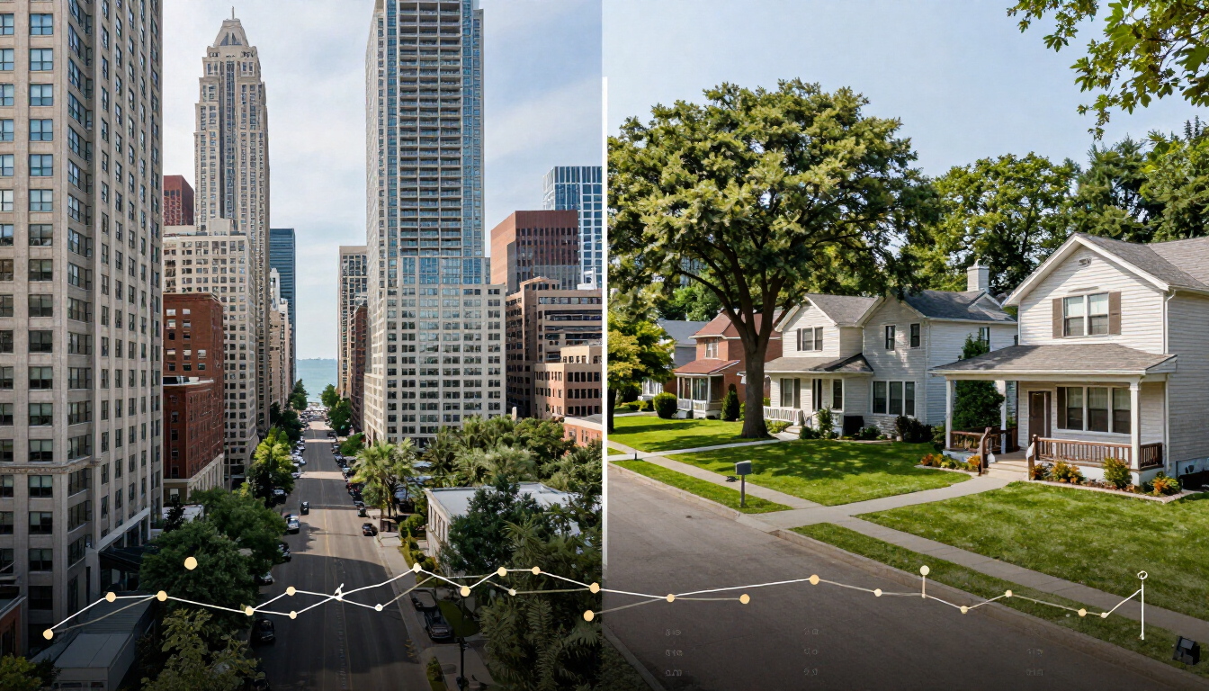 Photorealistic Chicago and Midwest housing market comparison