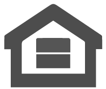 Gray house icon with a centered white interior and two horizontal bars inside