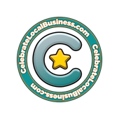 A circular teal logo with a large stylized 