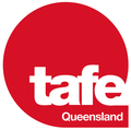 TAFE Queensland logo in white on a red circle