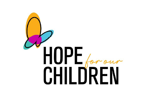 Logo with colorful butterfly and text âHOPE for our CHILDRENâ
