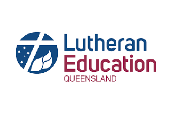 Lutheran Education Queensland logo in blue and maroon text with a circular emblem
