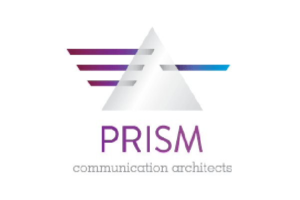 PRISM logo with purple and blue geometric triangle and the words âcommunication architectsâ