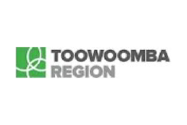 Toowoomba Region logo with green icon and gray text on white background