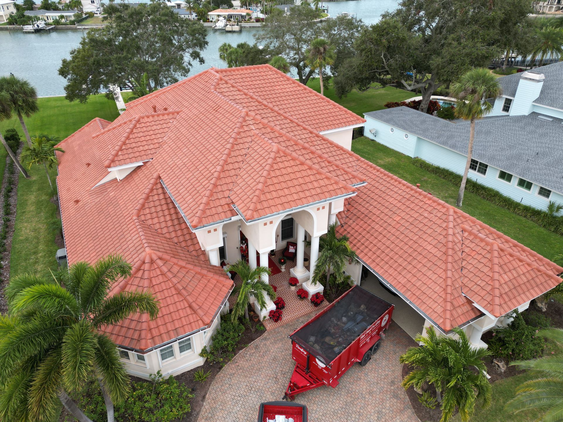Roofer near you service area map for Red Truck Roofing covering Hillsborough, Pinellas, Pasco and Manatee counties from Tarpon Springs to Bradenton
