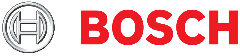 Bosch logo: Silver emblem next to the red word "BOSCH".