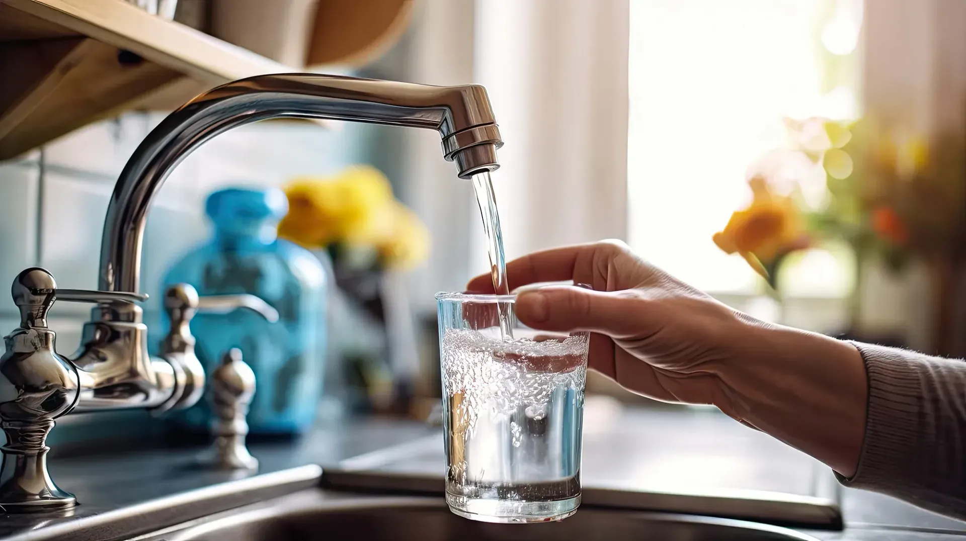 A person drinking filtered water