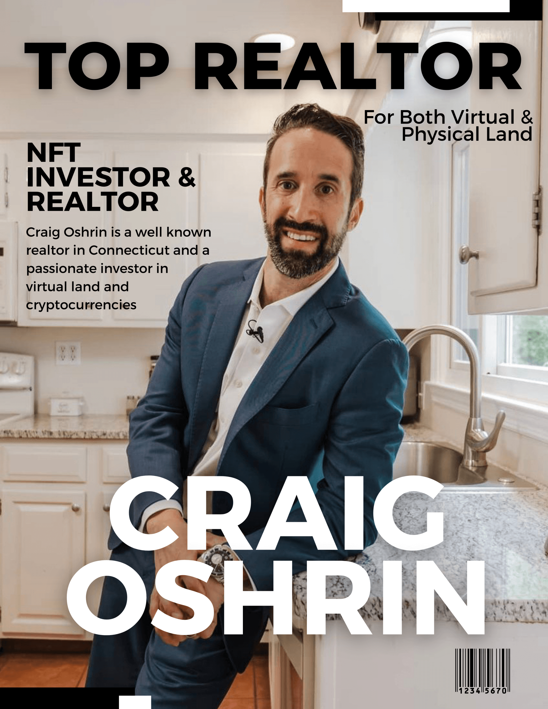 A man in a suit is sitting in a kitchen next to a sink.